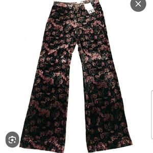 ZARA The Charlotte Floral Velvet/Velour bootcut Trouser Pant